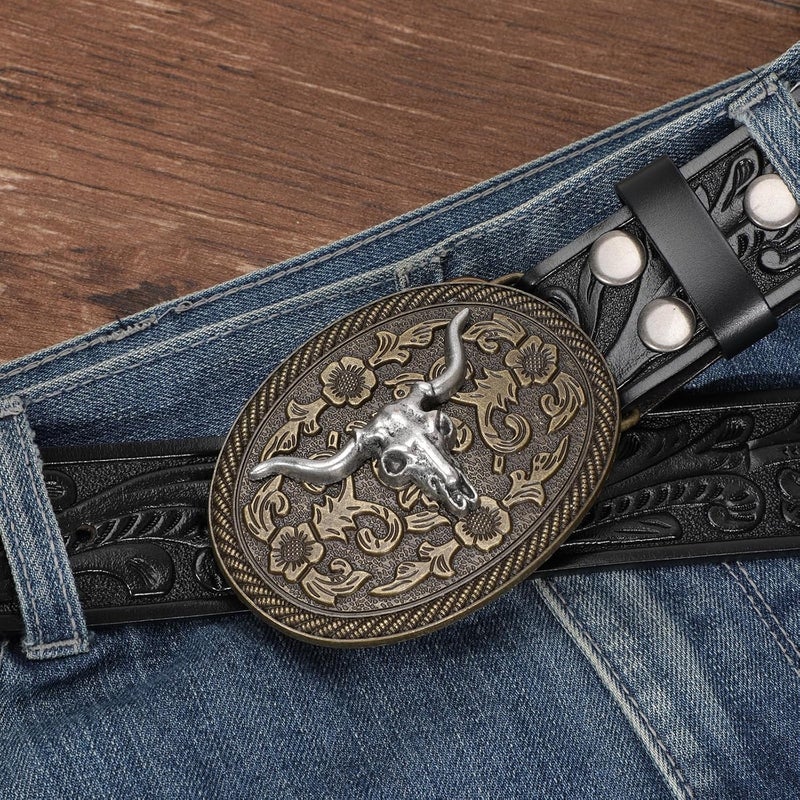 Sansths Cowboy Belt Buckle, Western Belt Buckles for Men Women Texas Bull Rodeo Cowgirl Belt Buckle - Image 4